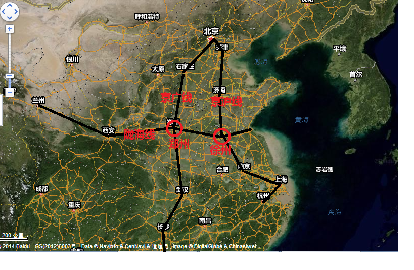 地理位置也很重要啊 图1 (现代)国家铁路主要干道 图2 (现代)徐州与