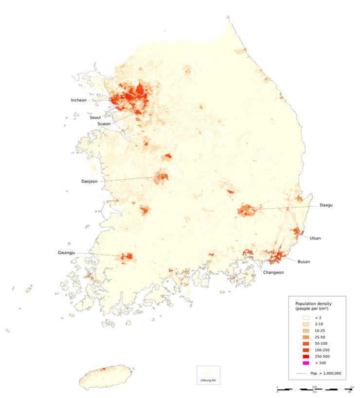 韩国人口密度分布是怎样的