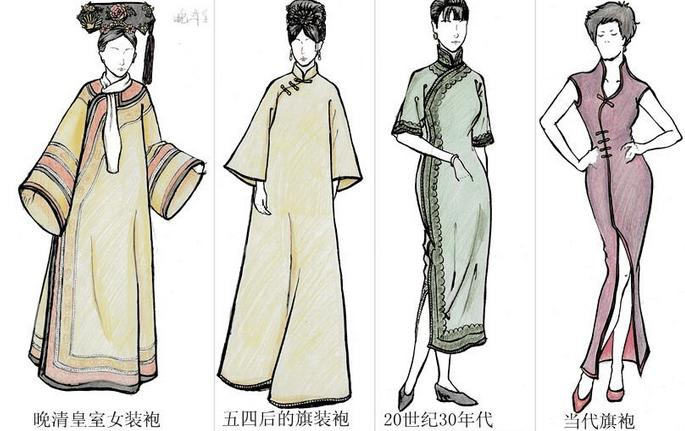 旗袍由清代满族女装融合了西式剪裁发展而来.