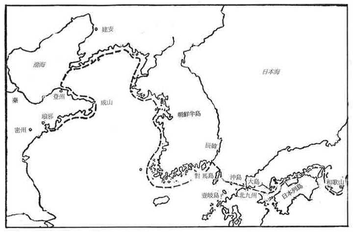 推测的徐福东渡路线图