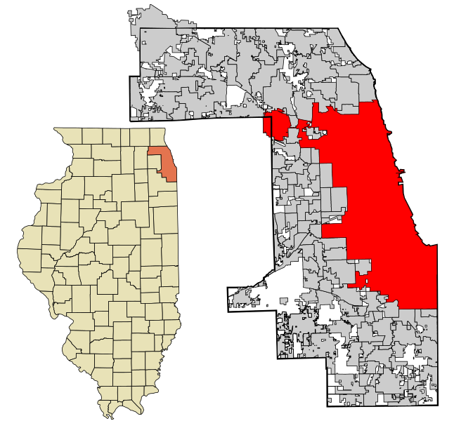 伊利诺伊州库克县地图.红色区域为芝加哥市.其它说明略.图片
