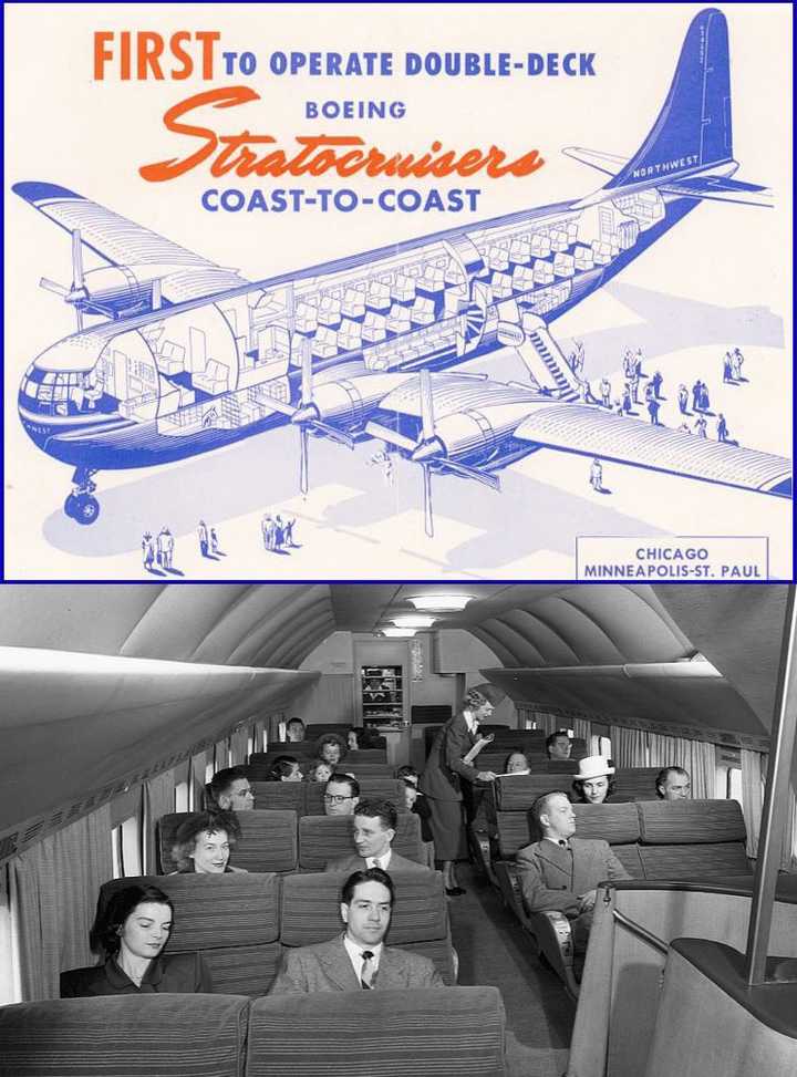 *boeing 377的客舱结构和二层头等舱.是不是有今日客机的感觉了?