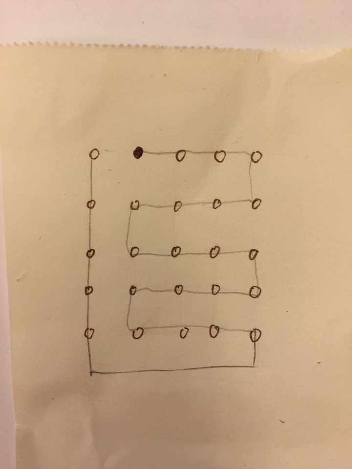 5乘5的矩阵,第一横排第二个点是黑点 ,求怎么样不通过