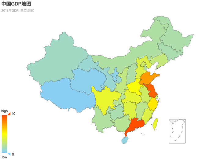 闲来无事,把各省直辖市的gdp做成地图看了下.