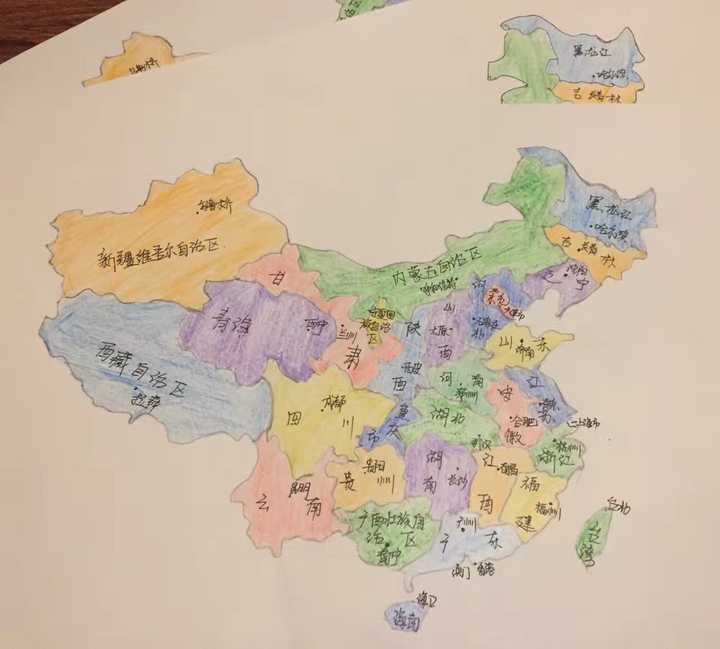 "一副还没画好的中国地图,等加上南海九段线再来补充～"图片
