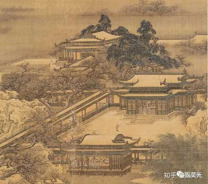 清·袁江,界画《梁园飞雪图》局部,类似现代工程轴测图的绘画表现方法