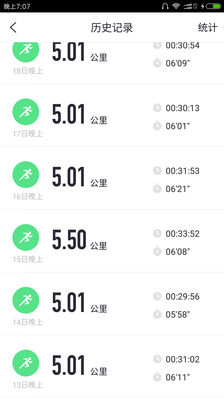 补上后面十一天的运动记录,一共是每天五公里连续坚持了31天,没有