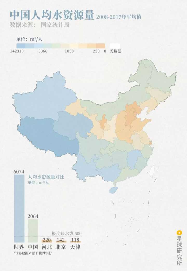 中国人均水资源量空间分布情况,制图@王朝阳&amp;amp;陈睿婷/星球