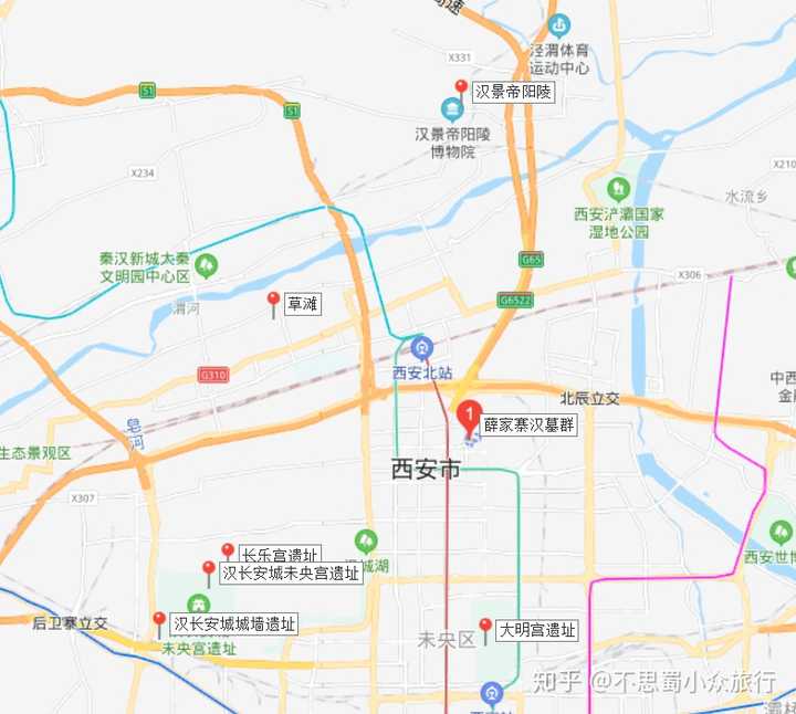 西安北郊景点分布图 图源:百度地图