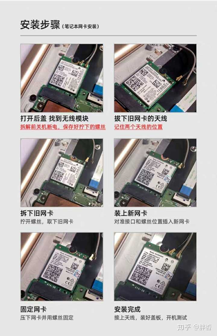 下面是找到的一张笔记本电脑更换wifi6无线网卡的示意图.