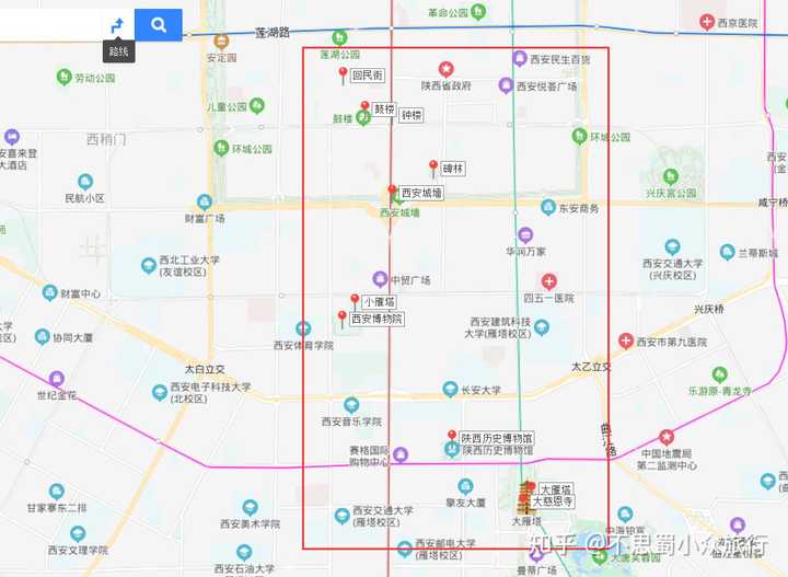 西安城内景点分布图 图源:百度地图