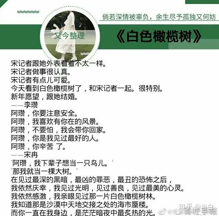 《白色橄榄树》by 玖月晞 宋冉×李瓒 推荐指数 因为我看上一