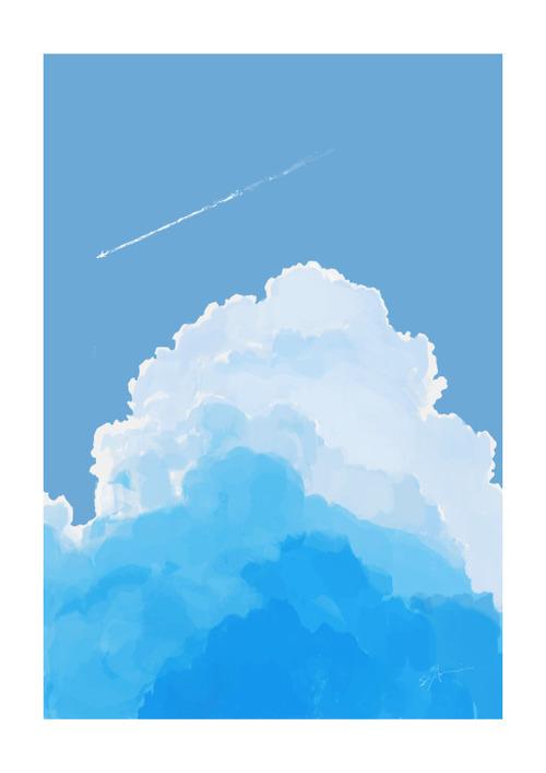 有哪些绘画风的天空淡蓝或淡黄色的手机壁纸图中只有淡云或几只花