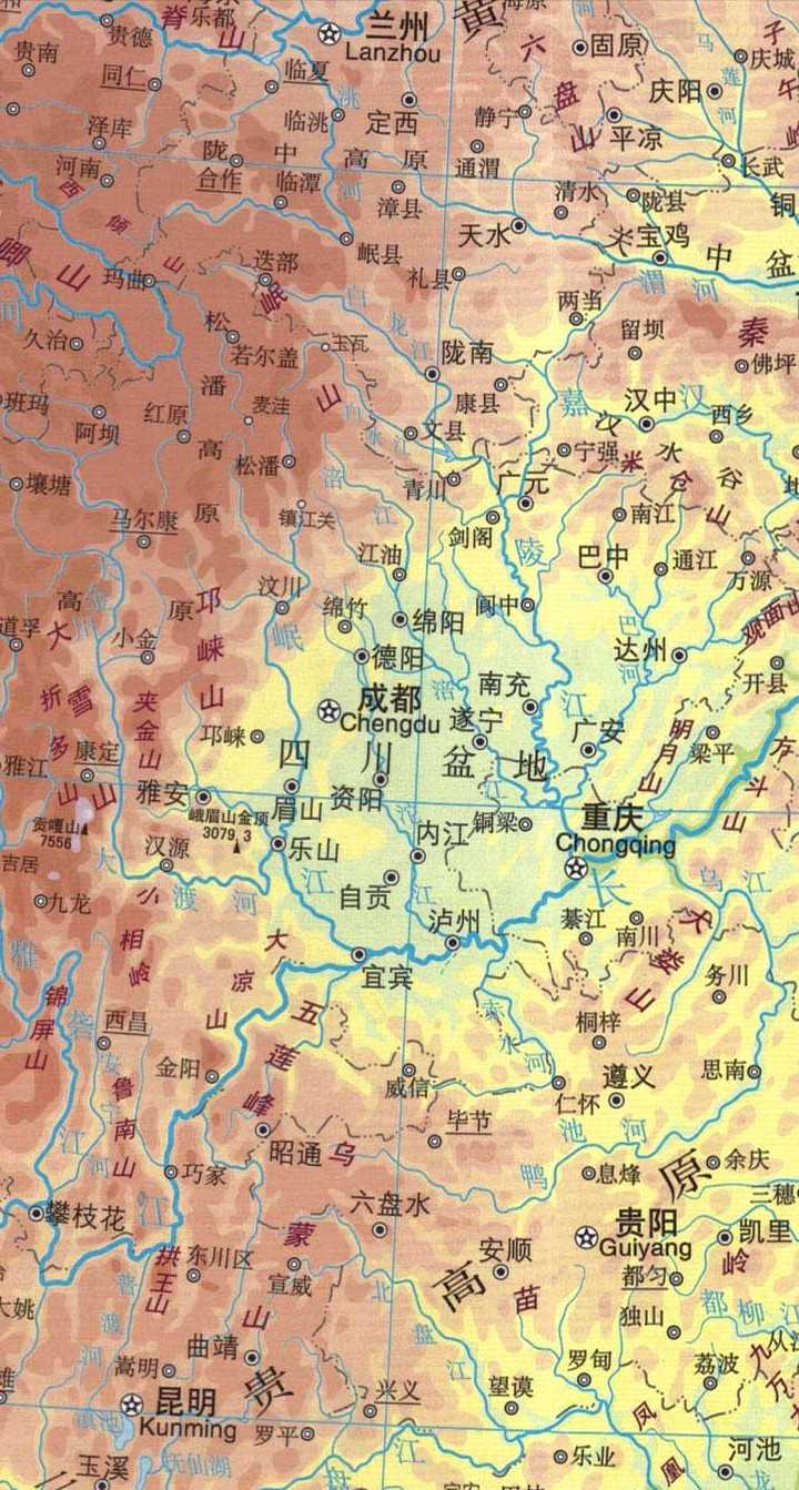 四川盆地及周边地形