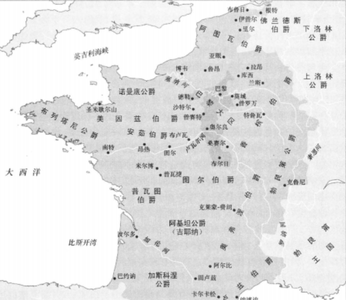 当时的法国,深色部分为法国王室的领地