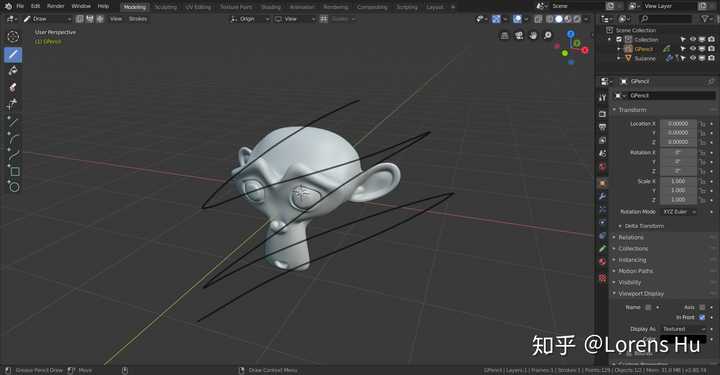 blender 2.8 建模之后如何用画笔工具进行转描动画?