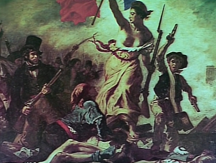 最后,展现了1789年攻占巴士底狱事件,最后一幕定格在著名油画《自由