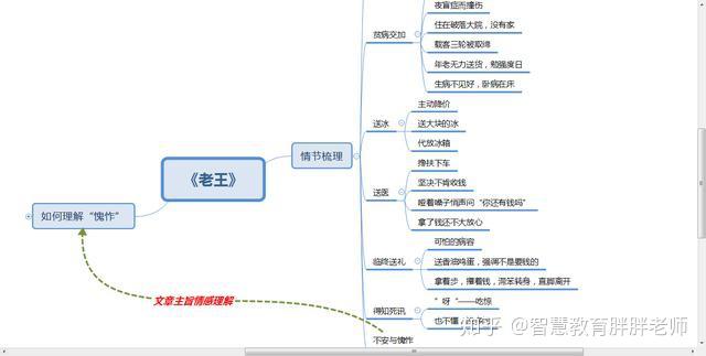 其次,打开课件思维导图,这里胖胖老师以杨绛先生的《老王》为例.