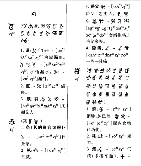 滇南彝文(属南部方言区),同音字全部合并,为音节文字(可见大量异体字)