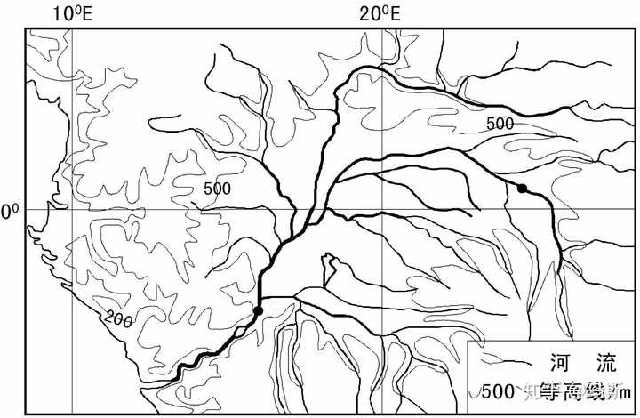 刚果河流域等高线地形图