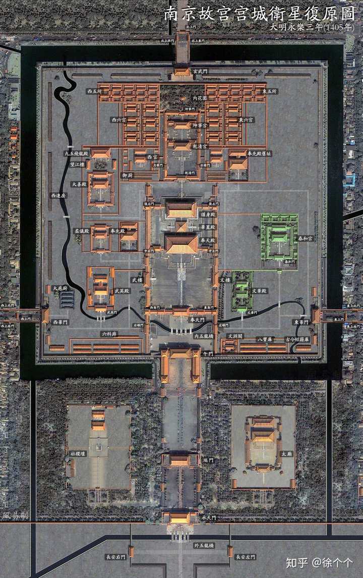 我这里有比较详细的图,我们可以比较一下,图一是北京故宫卫星图,图二