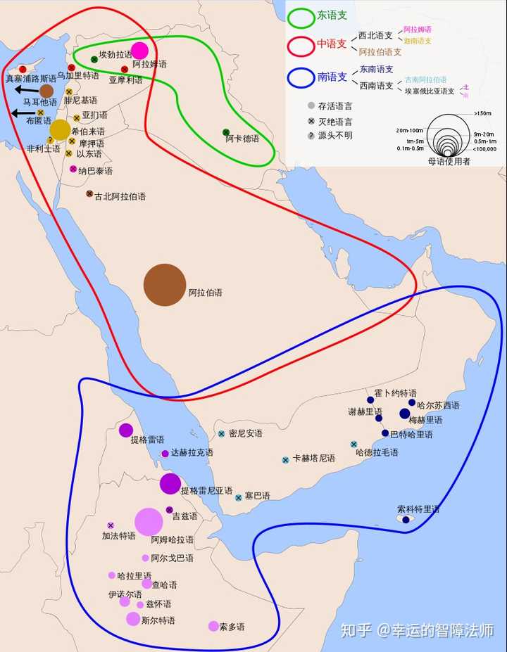 亚非语系(旧称闪含语系)中的闪语族诸语言分布