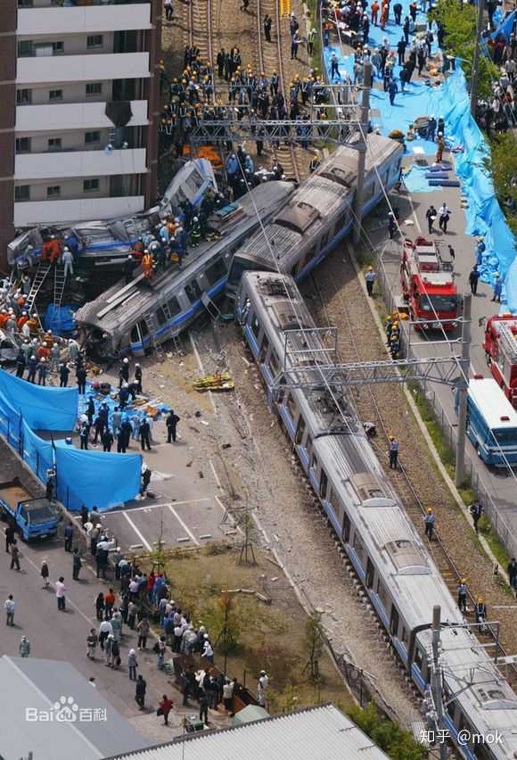 jr西日本福知山线事故,列车在弯道超速导致出轨,造成105人死亡.