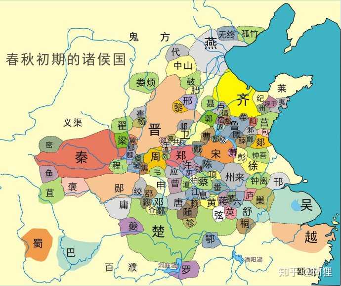 再来看看下面的经过若干年的争霸到了春秋中晚期的形势图,此时吴越
