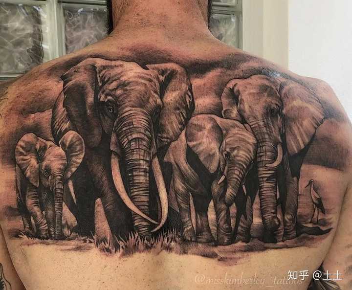 象征力量的大象,也是一种家庭纹身的好主意.