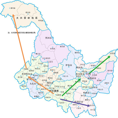 接下来,我根据黑龙江省内地图,将黑龙江旅游分为冬夏两部分,将黑龙江