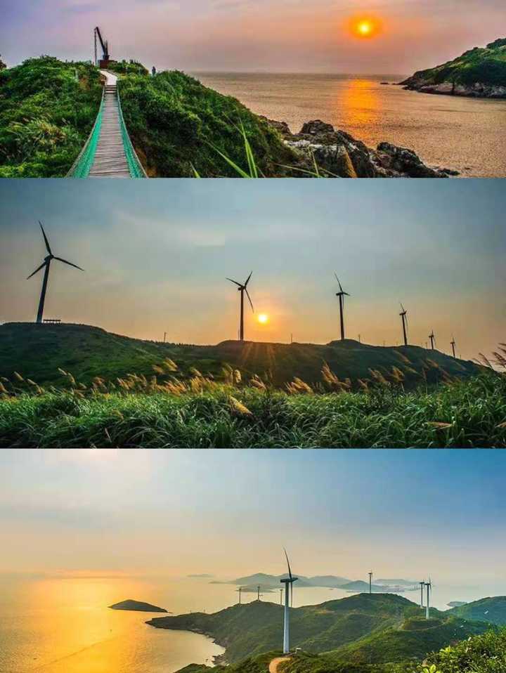远远望去,海岛的青山缓坡上立满了风车.