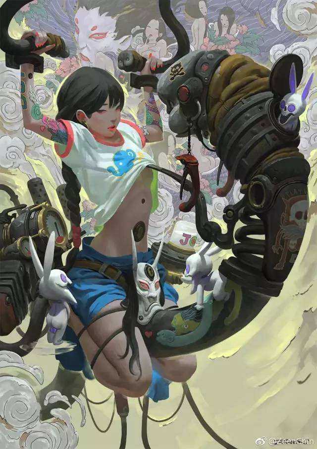 一眼惊艳的画作,回想是前段时间发现的一个微博博主zeenchin,一个
