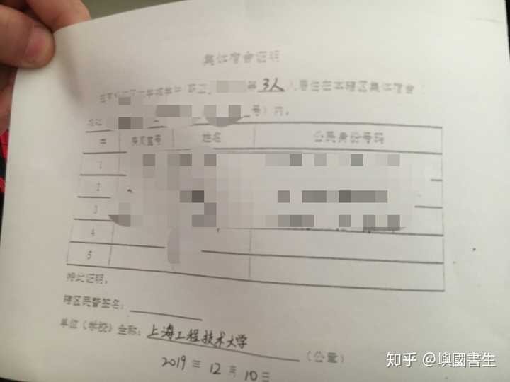 从学校保卫处领取的"集体宿舍证明"