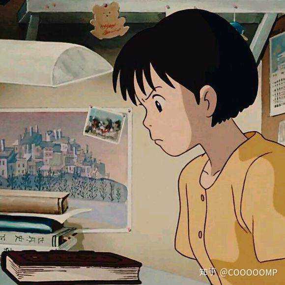吉普力的《侧耳倾听》,1995年的动画电影.这是女主角月岛雯.