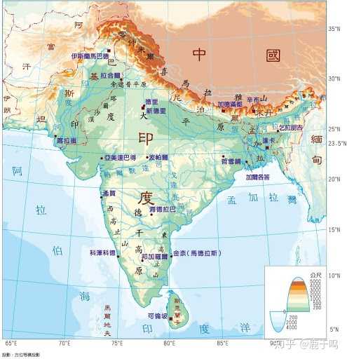 印度地理地图,感谢高山包围