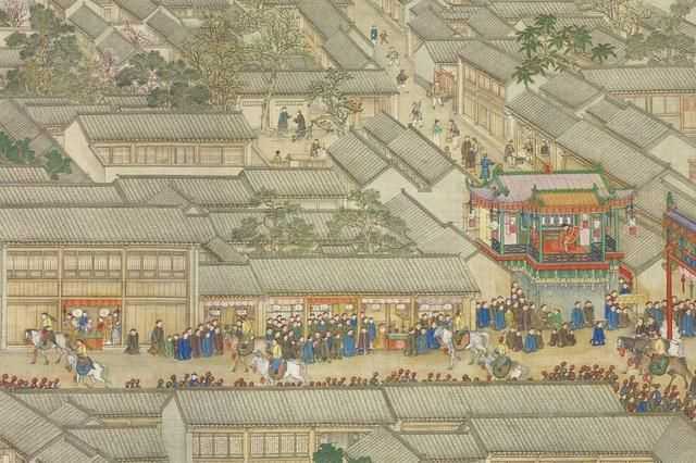 清代画作如 乾隆南巡图,盛世滋生图中满街的人都穿旗装头戴红缨帽,这