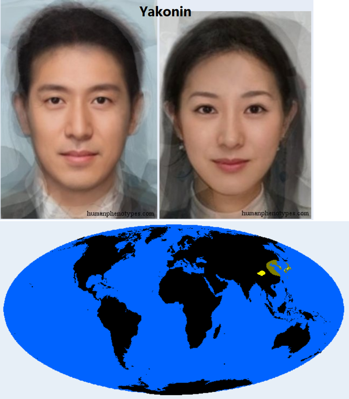 humanphenotypes制作的该人种平均脸与分布图