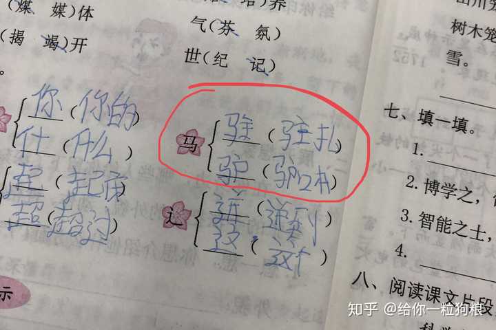 我弟可能是不认识这个字,只把"驴"这个字给写上了,没组词!