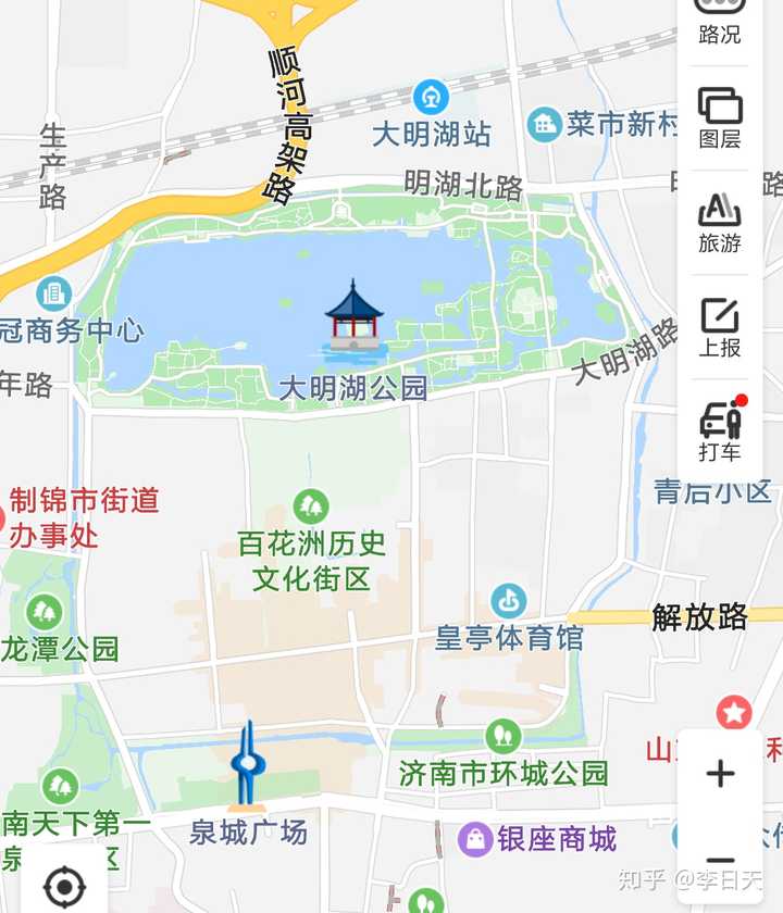 济南老城的内城城墙虽然没了,但是护城河还保留着,所以在地图上还是