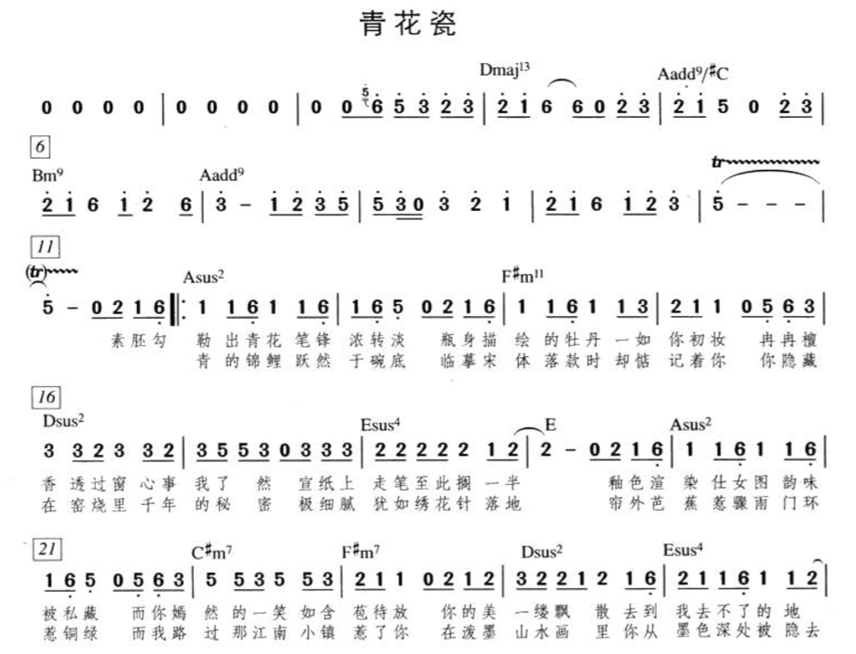 (图片多)周杰伦的《青花瓷》这首歌的和弦编配就非常考究,优秀,值得