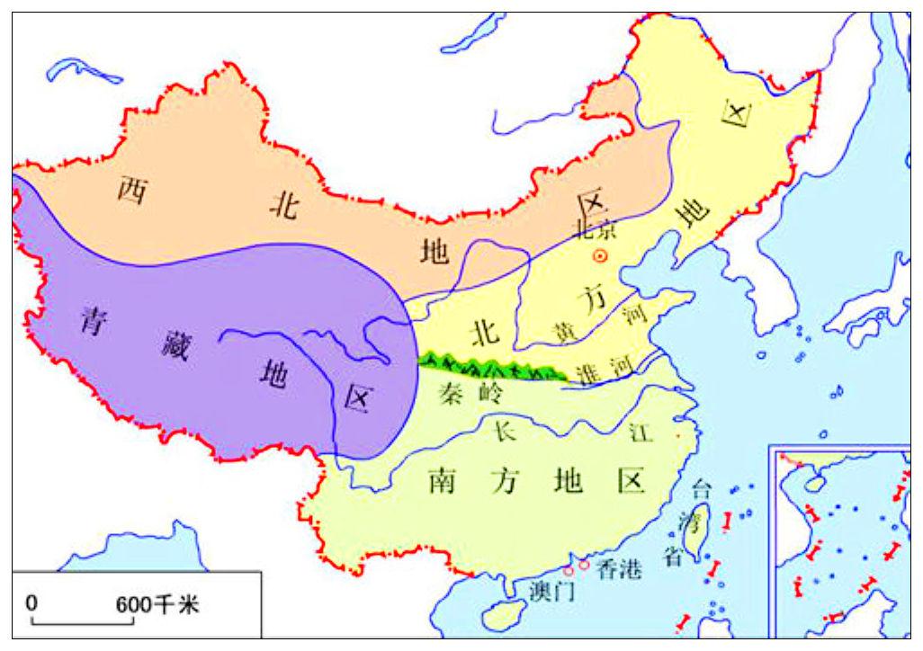 秦岭淮河一线在地图上的大致位置?