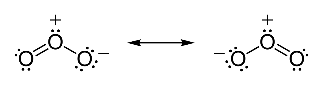 下图为臭氧分子的共振式,来源维基百科(讲道理