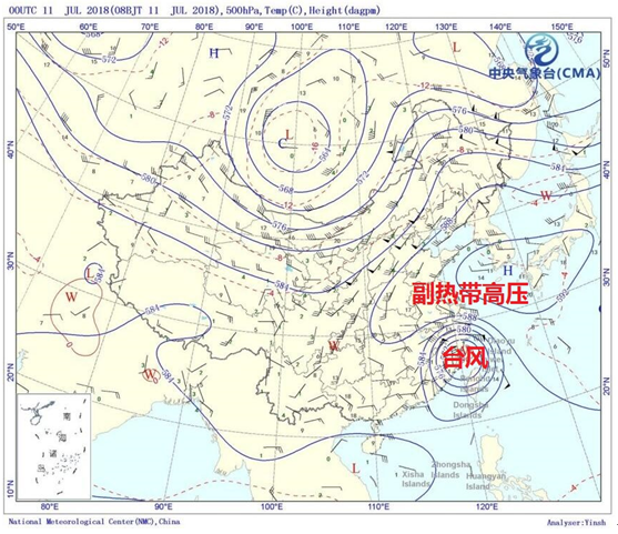 在"玛莉亚"向西移动时,西太平洋副热带高压(简称副高)处于西伸加强的