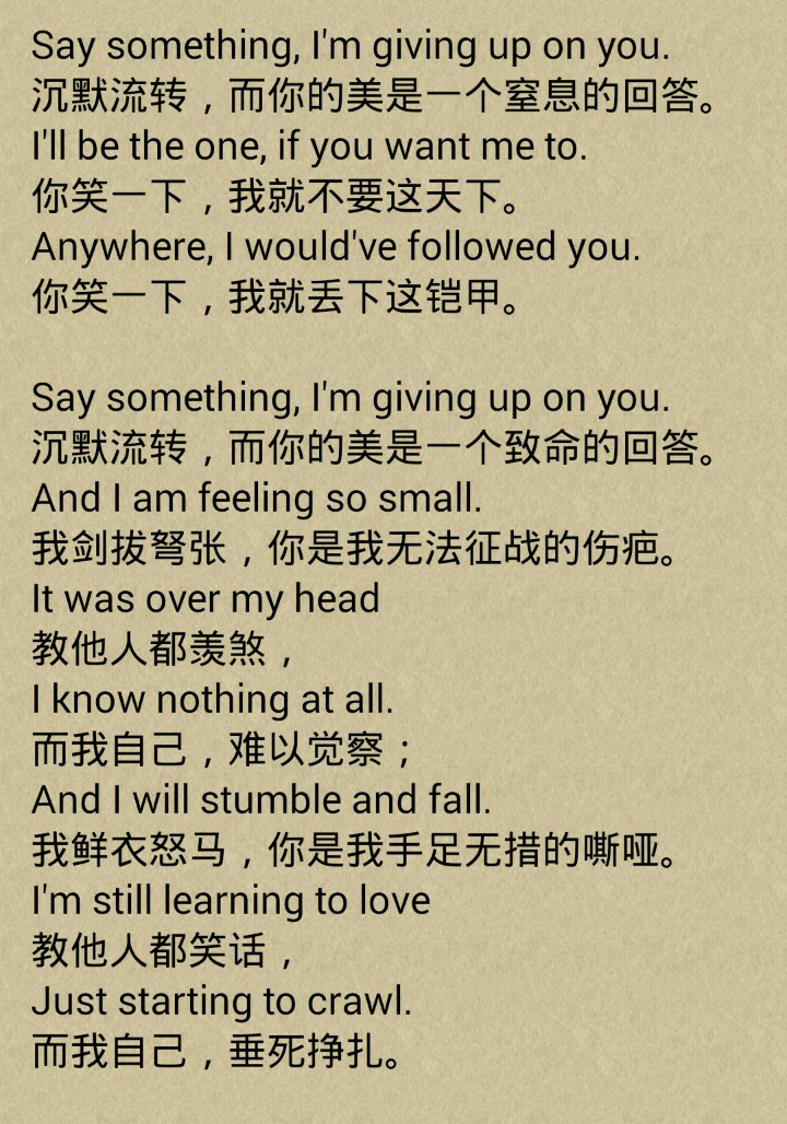 你怎么翻译"say something,i"m giving up on you."?