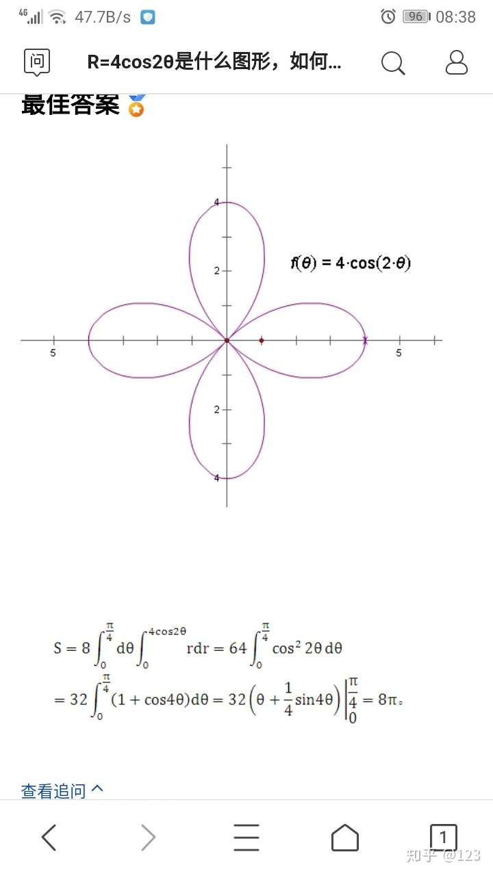 r=4cos2θ的面积为什么是重积分而不是定积分呢?