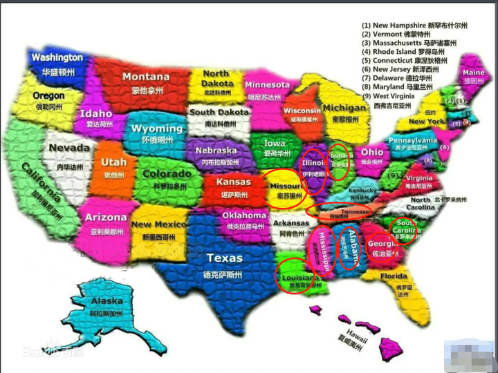 推荐红色框中的几个州 密苏里州:wustl  伊利诺伊州:uiuc,西北大学
