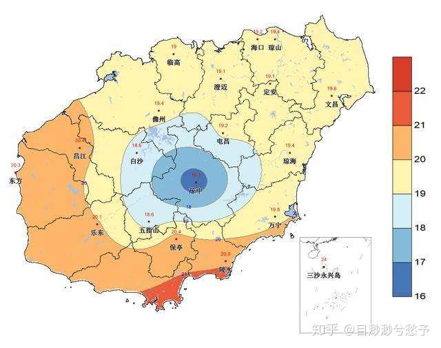 (海南岛1月份气温分布图)