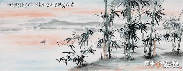 李国胜六尺横幅山水画《题画竹》