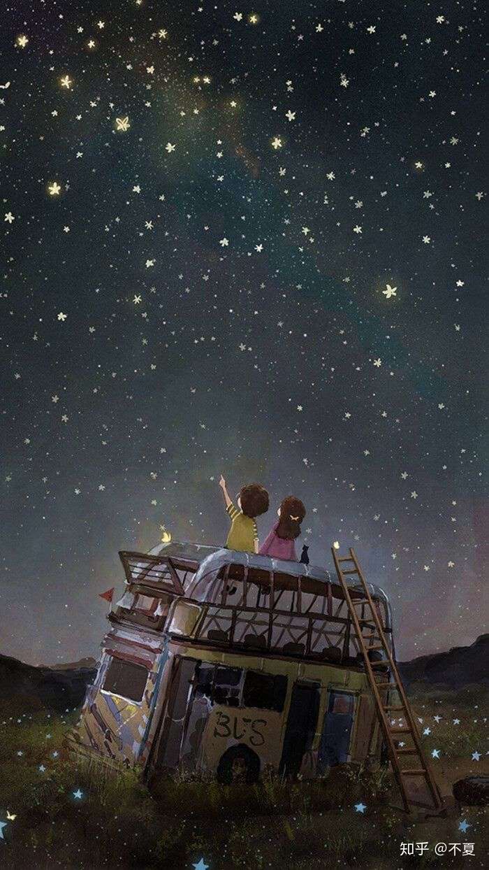 蹲一个情侣两个人看星星看月亮的头像或者壁纸?