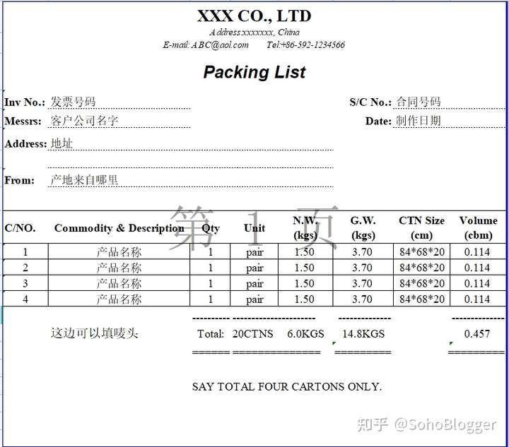 pl(packing list)装箱单